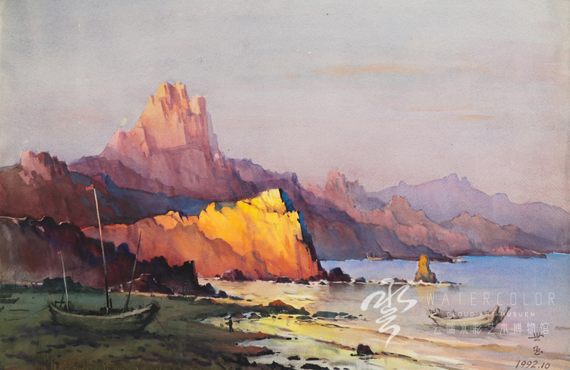 姜世玉 《石老人夕阳》 52*77cm 1992年